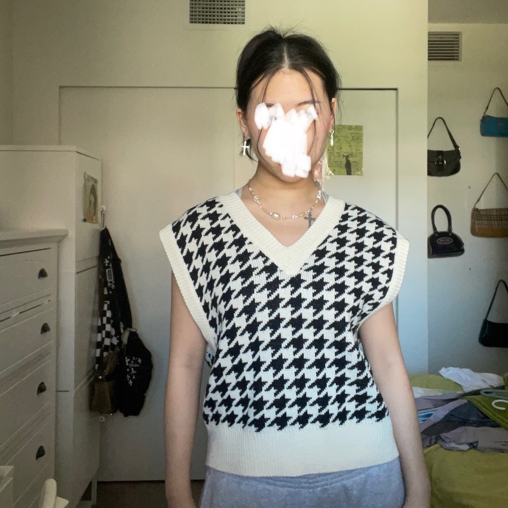 Y2k, cottagecore, dark academia oak and fort houndstooth vest oversized